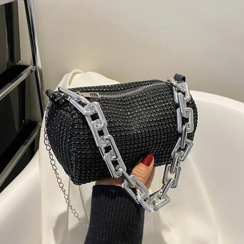 Rhinestone Bucket Sparkling Chain Ball Mini Hand-Held Crossbody Bag Mssza