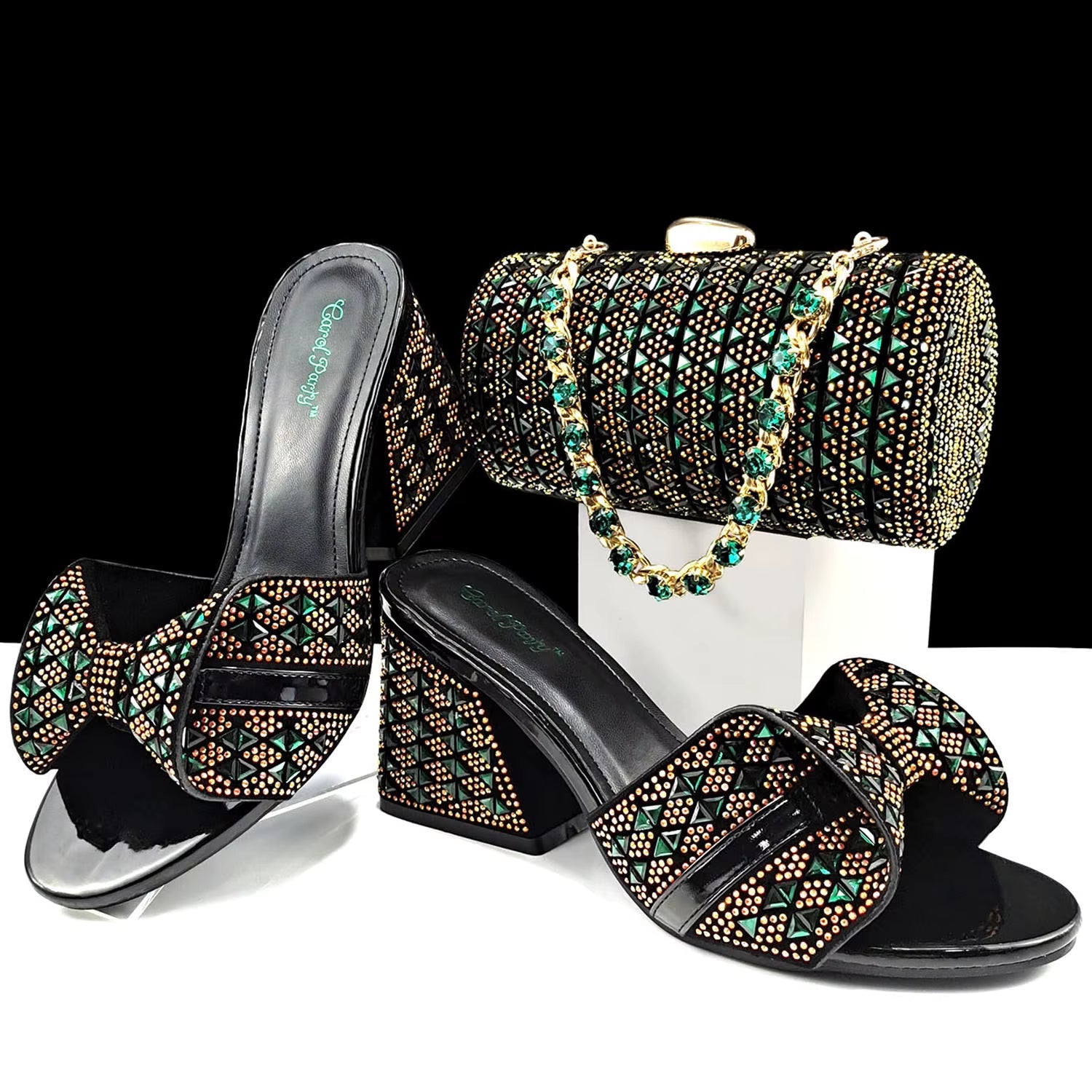 Rhinestone Decoration Bags and Peep Toe High Heels Banquet Shoes Mssza