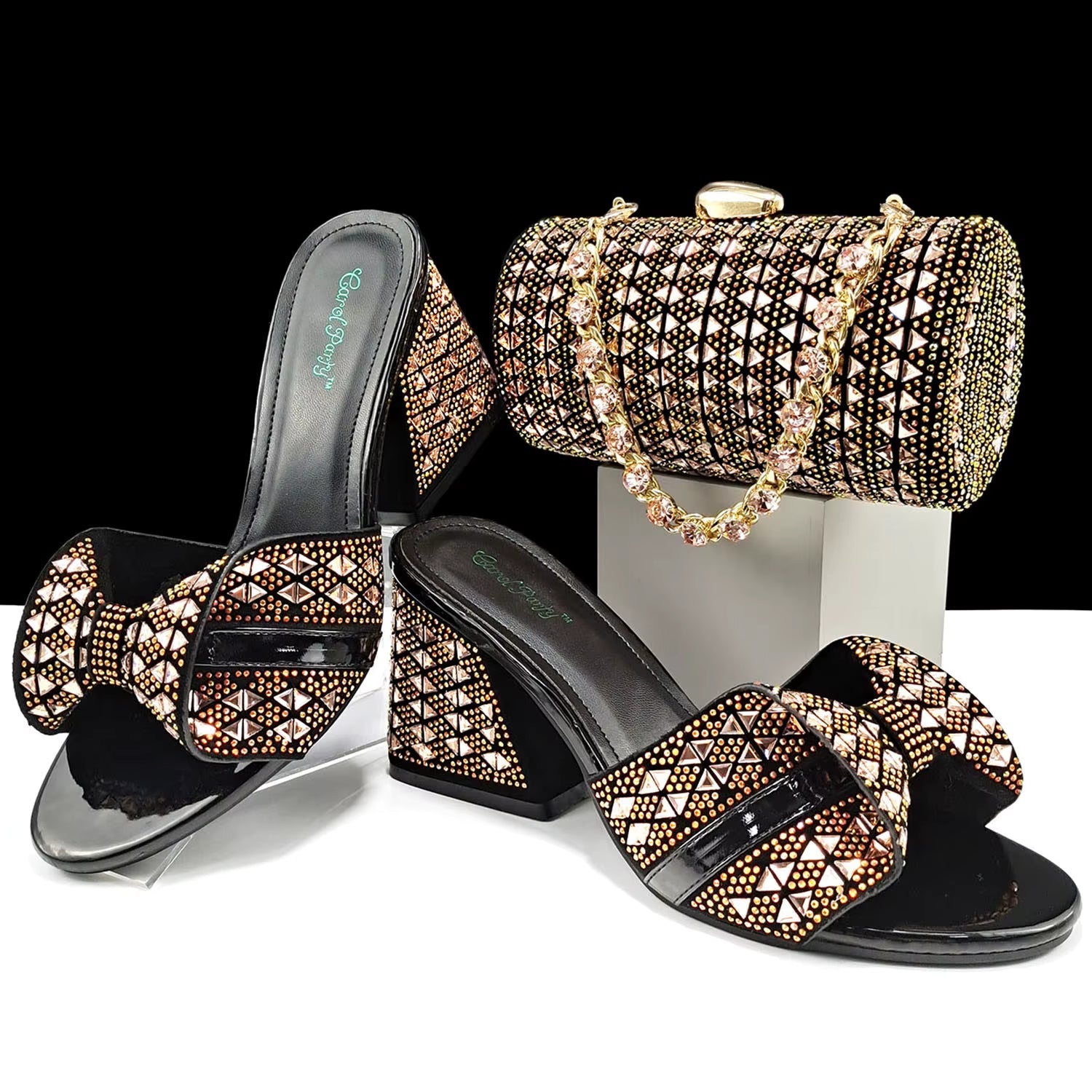 Rhinestone Decoration Bags and Peep Toe High Heels Banquet Shoes Mssza