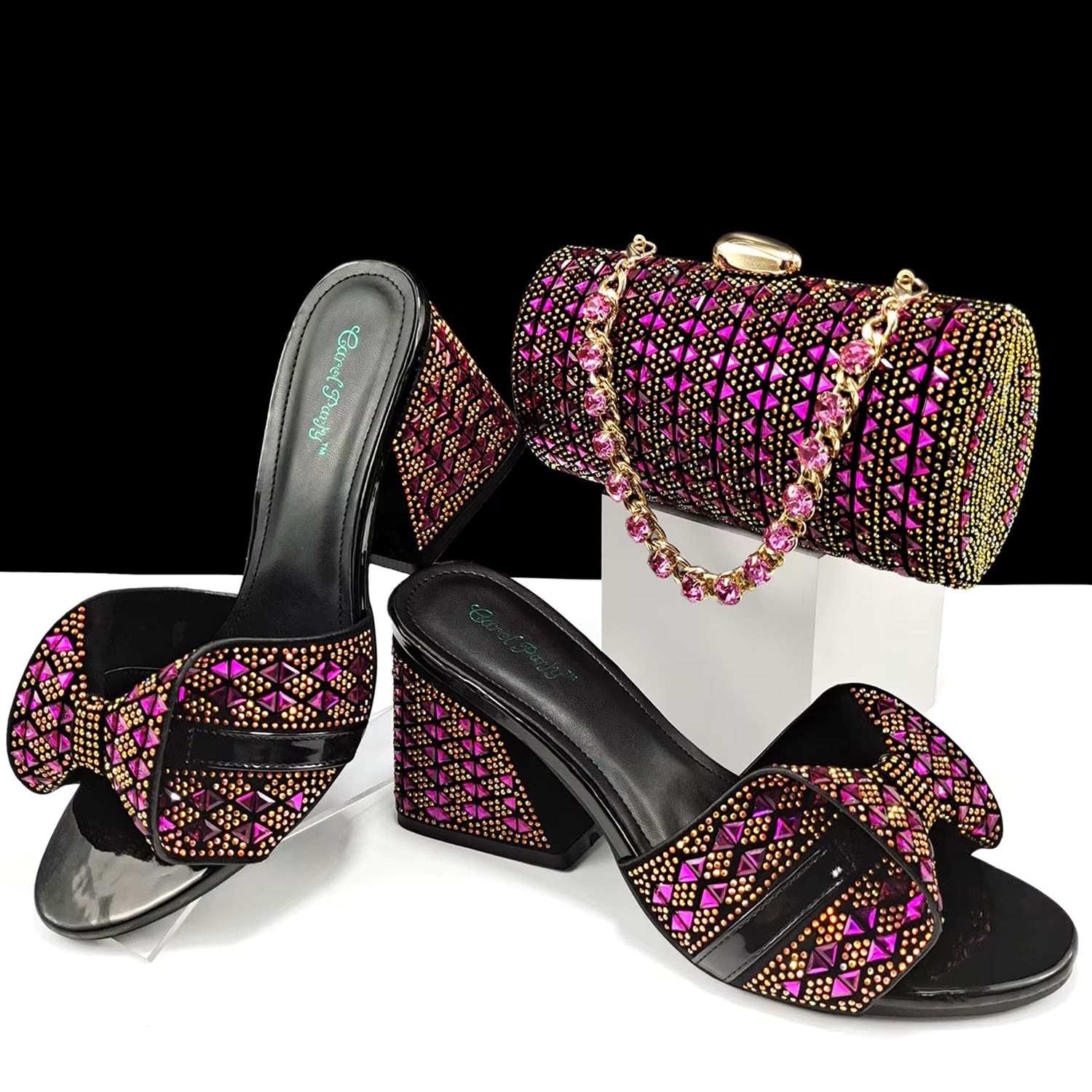 Rhinestone Decoration Bags and Peep Toe High Heels Banquet Shoes Mssza