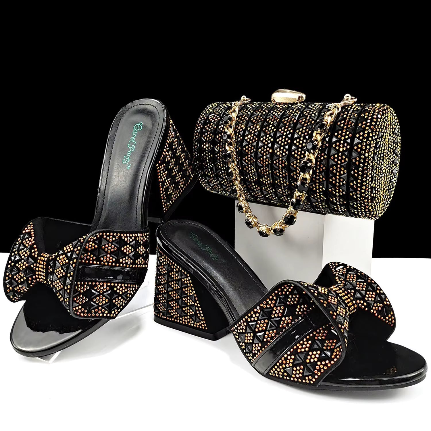 Rhinestone Decoration Bags and Peep Toe High Heels Banquet Shoes Mssza