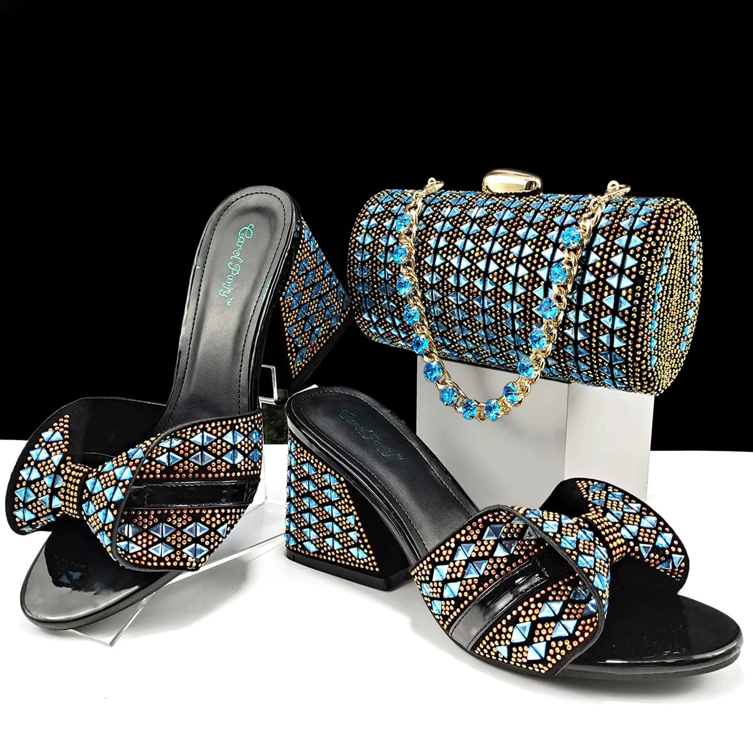 Rhinestone Decoration Bags and Peep Toe High Heels Banquet Shoes Mssza