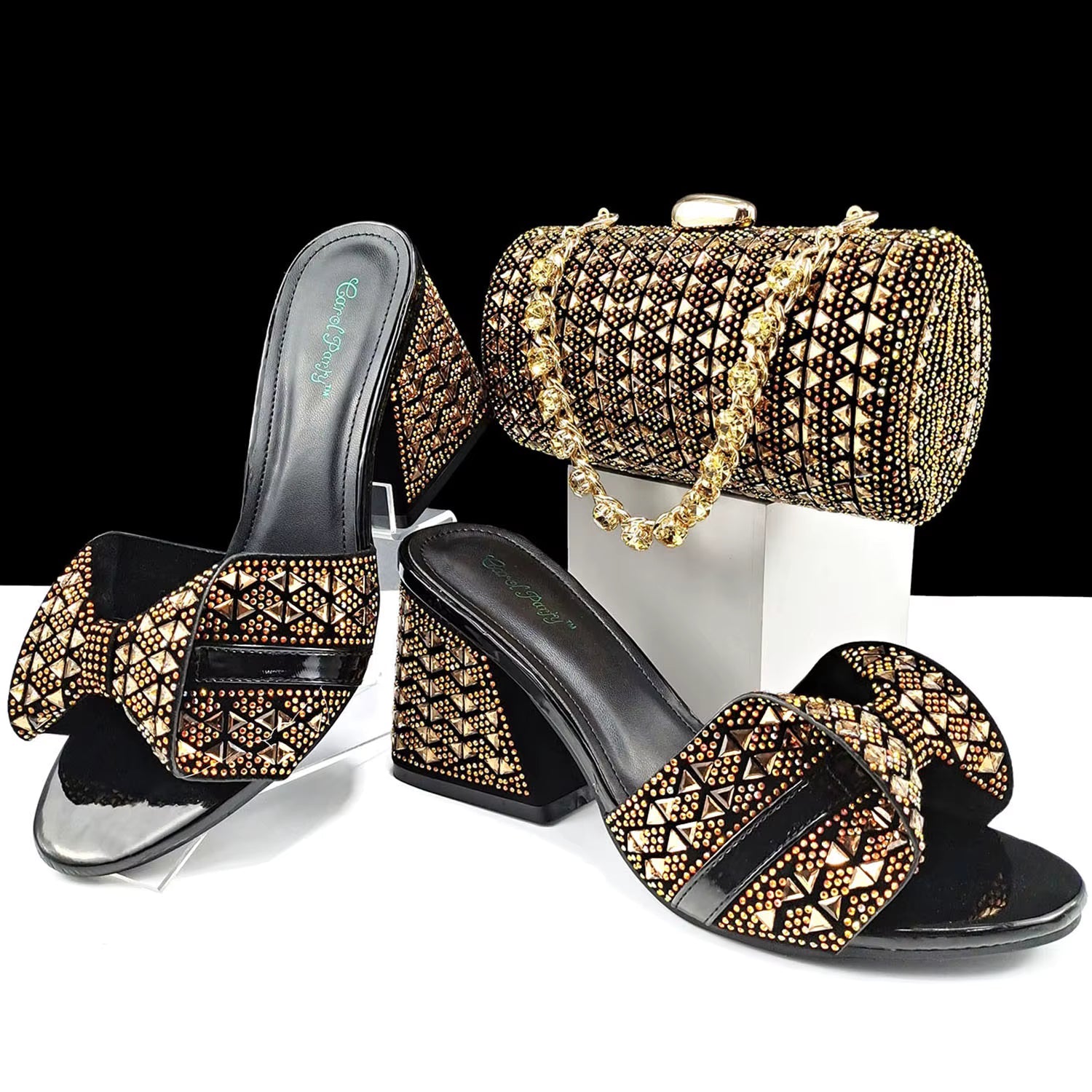 Rhinestone Decoration Bags and Peep Toe High Heels Banquet Shoes Mssza