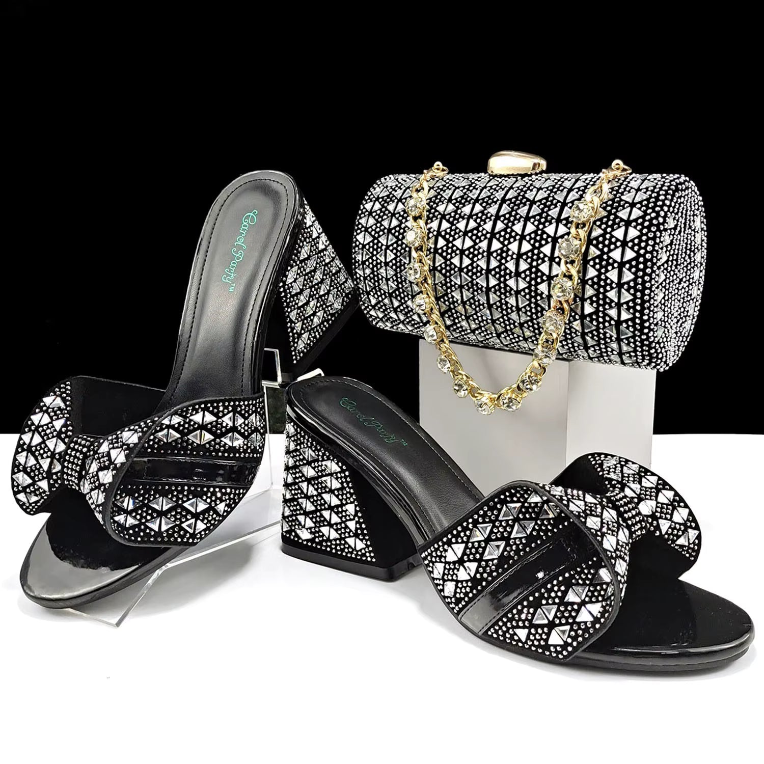 Rhinestone Decoration Bags and Peep Toe High Heels Banquet Shoes Mssza