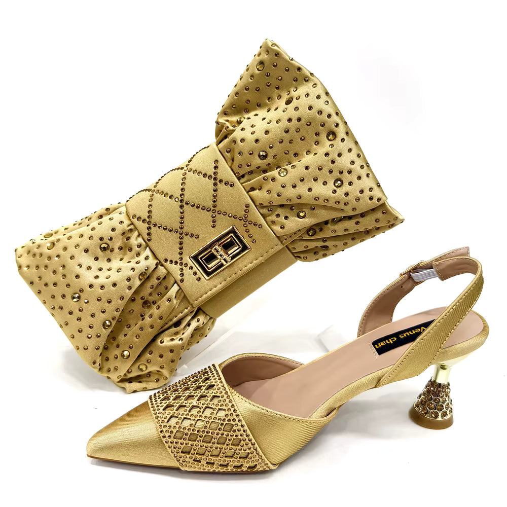 Rhinestone-Embellished Party High Heels for Special Occasions Shoes With Matching Handbag Mssza