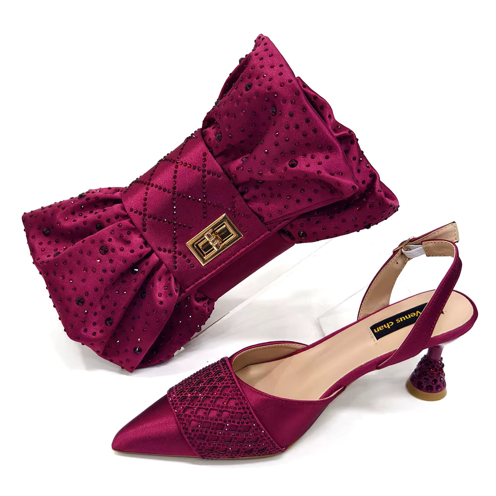 Rhinestone-Embellished Party High Heels for Special Occasions Shoes With Matching Handbag Mssza