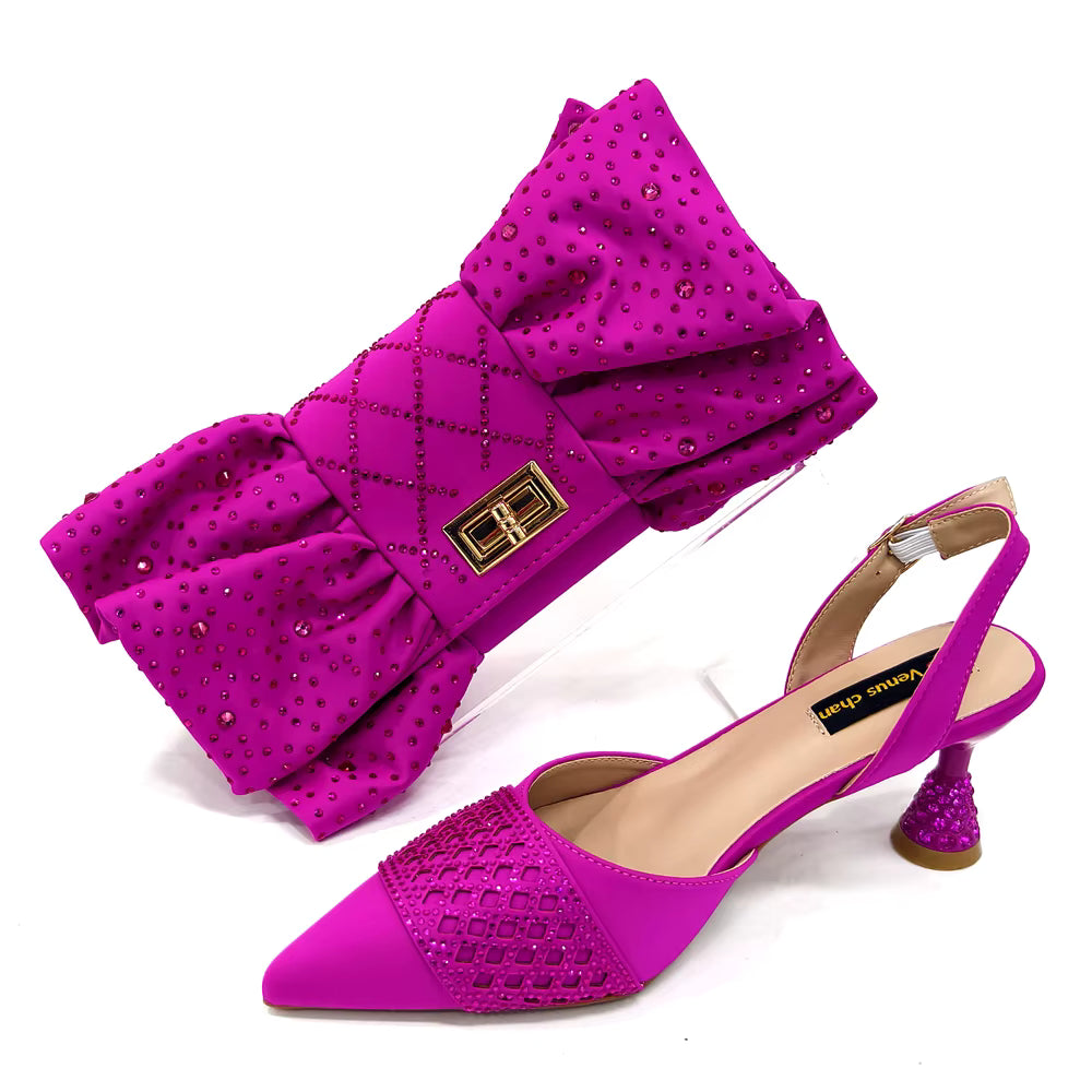 Rhinestone-Embellished Party High Heels for Special Occasions Shoes With Matching Handbag Mssza