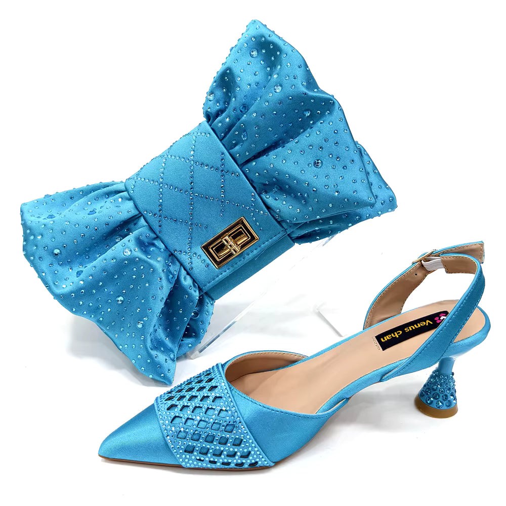 Rhinestone-Embellished Party High Heels for Special Occasions Shoes With Matching Handbag Mssza