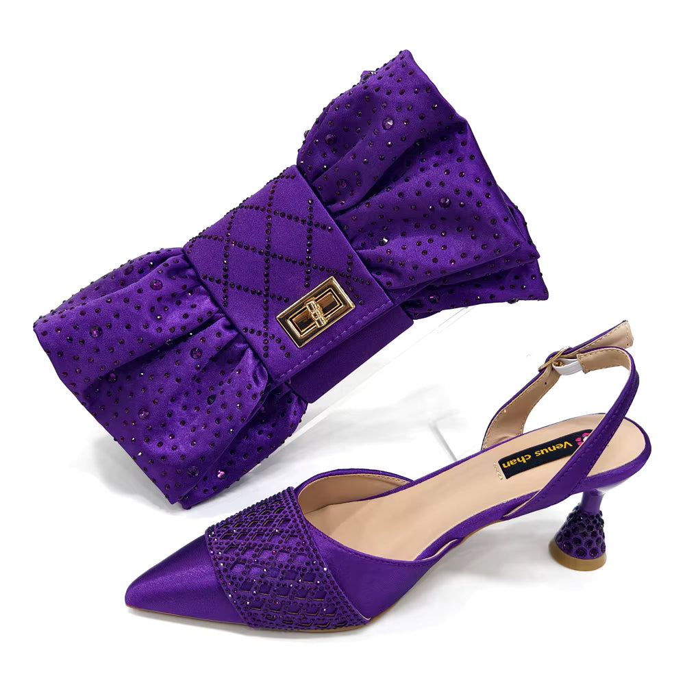 Rhinestone-Embellished Party High Heels for Special Occasions Shoes With Matching Handbag Mssza