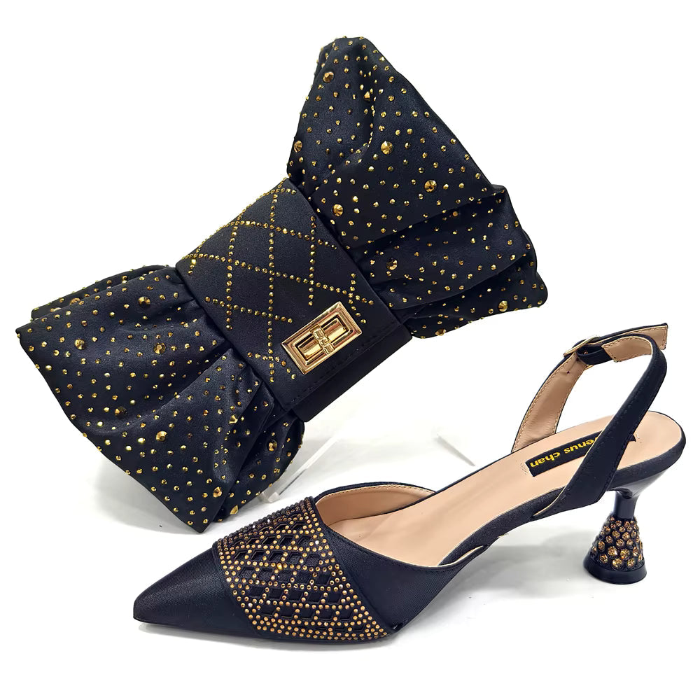 Rhinestone-Embellished Party High Heels for Special Occasions Shoes With Matching Handbag Mssza