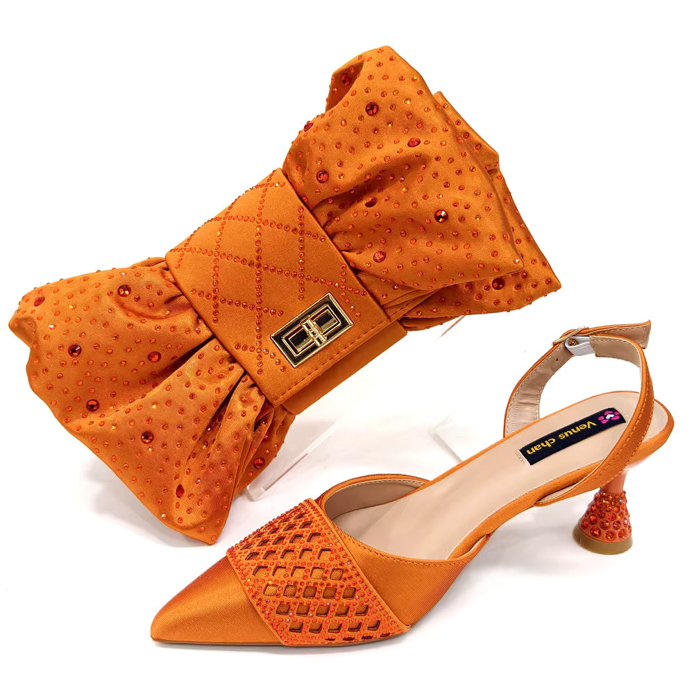 Rhinestone-Embellished Party High Heels for Special Occasions Shoes With Matching Handbag Mssza