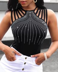 Rhinestone Multi-Strap Party Club Tees Streetwear Sweet Cami Tops Mssza