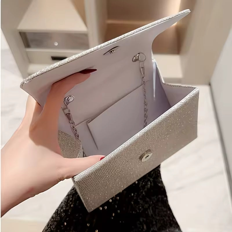 Rhinestone Solid Beading Square Pearl Shiny Flip Bridal Evening Party Clutch Bag Mssza