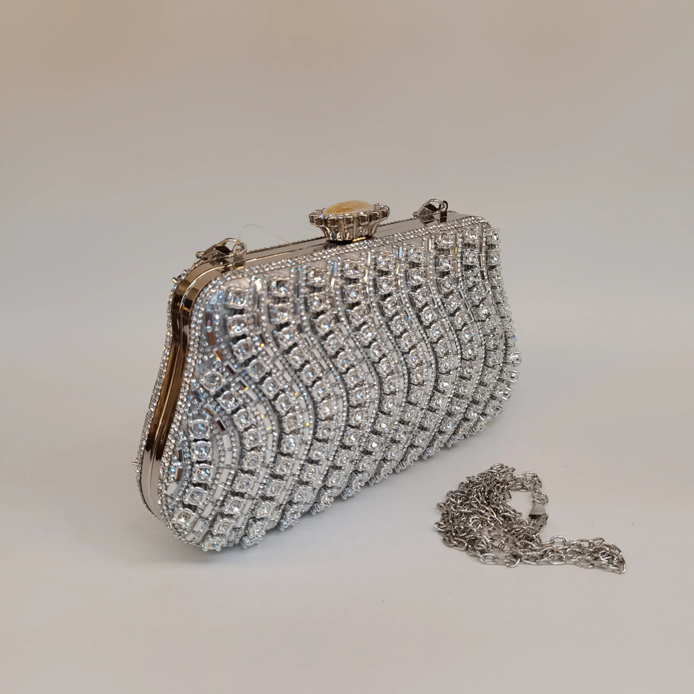 Rhinestones Beading Zipper Hasp Wedding Party Clutch Purse Bag Mssza