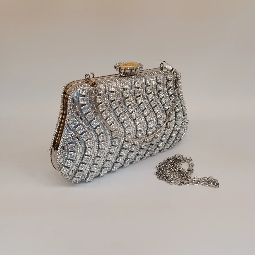Rhinestones Beading Zipper Hasp Wedding Party Clutch Purse Bag Mssza