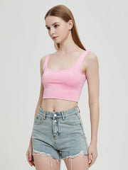 Ribbed Casual Fitness Short Vest Candy Colors Knitted Off Shoulder Crop Top Mssza
