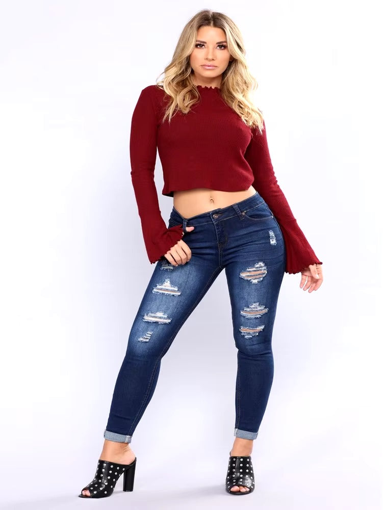 Ripped Casual Slim Lifting Butt Elastic Denim Pencil Pants Mssza
