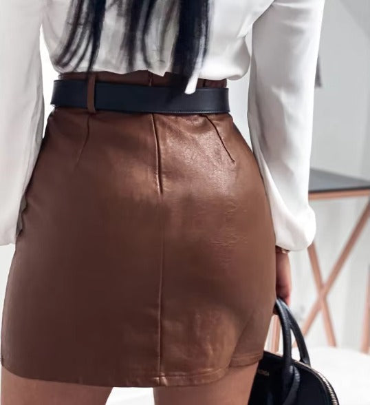 Rivets PU Leather Pencil High Waist Slim Bottoms Skirts Mssza