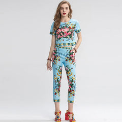 Rose Print Casual Suit Two Pieces Set Mssza
