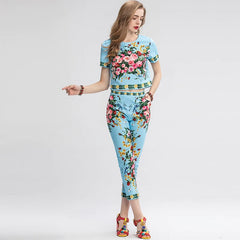 Rose Print Casual Suit Two Pieces Set Mssza