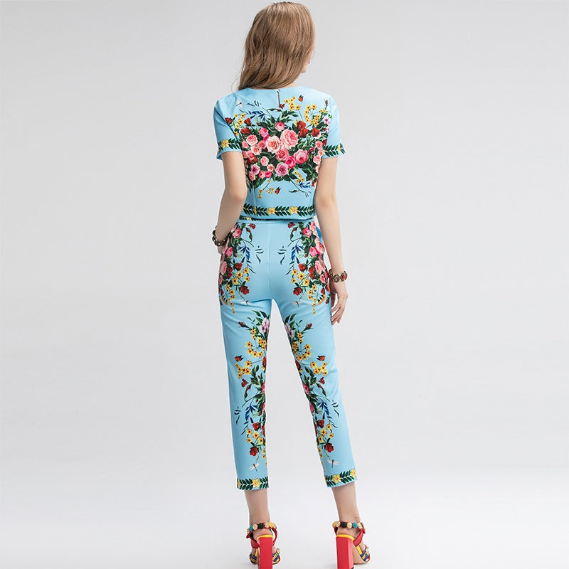 Rose Print Casual Suit Two Pieces Set Mssza
