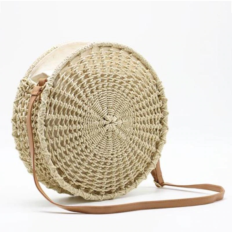 Round Handmade Straw Beach Cross Body Bag Mssza