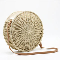 Round Handmade Straw Beach Cross Body Bag Mssza