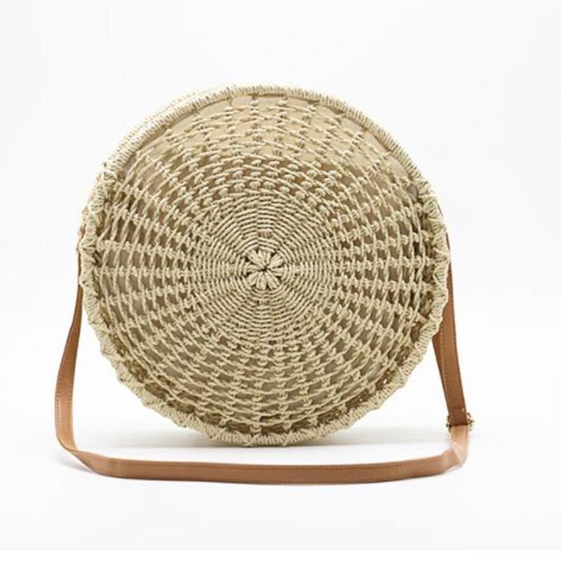 Round Handmade Straw Beach Cross Body Bag Mssza