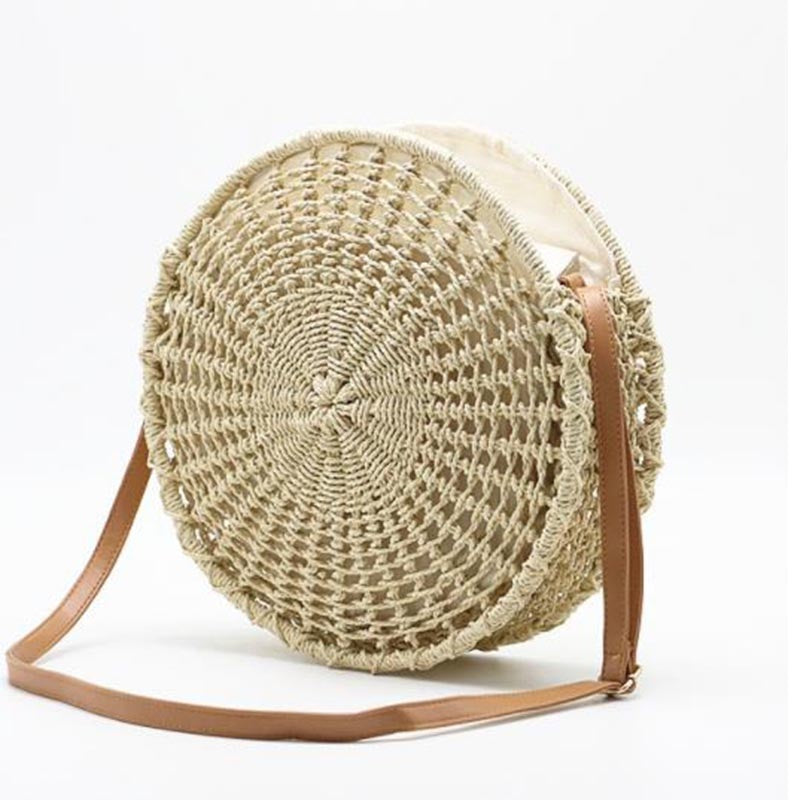 Round Handmade Straw Beach Cross Body Bag Mssza