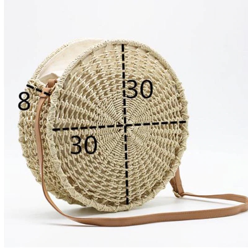 Round Handmade Straw Beach Cross Body Bag Mssza