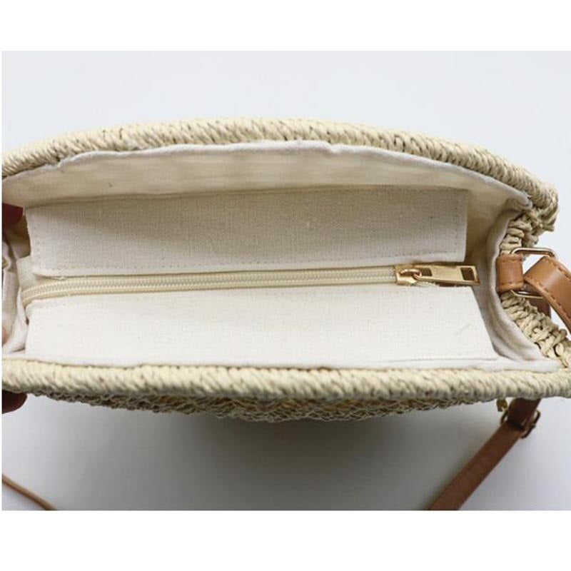 Round Handmade Straw Beach Cross Body Bag Mssza