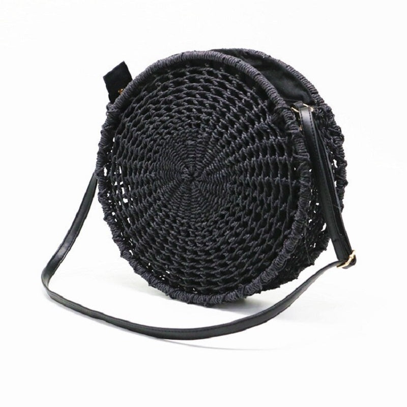 Round Handmade Straw Beach Cross Body Bag Mssza