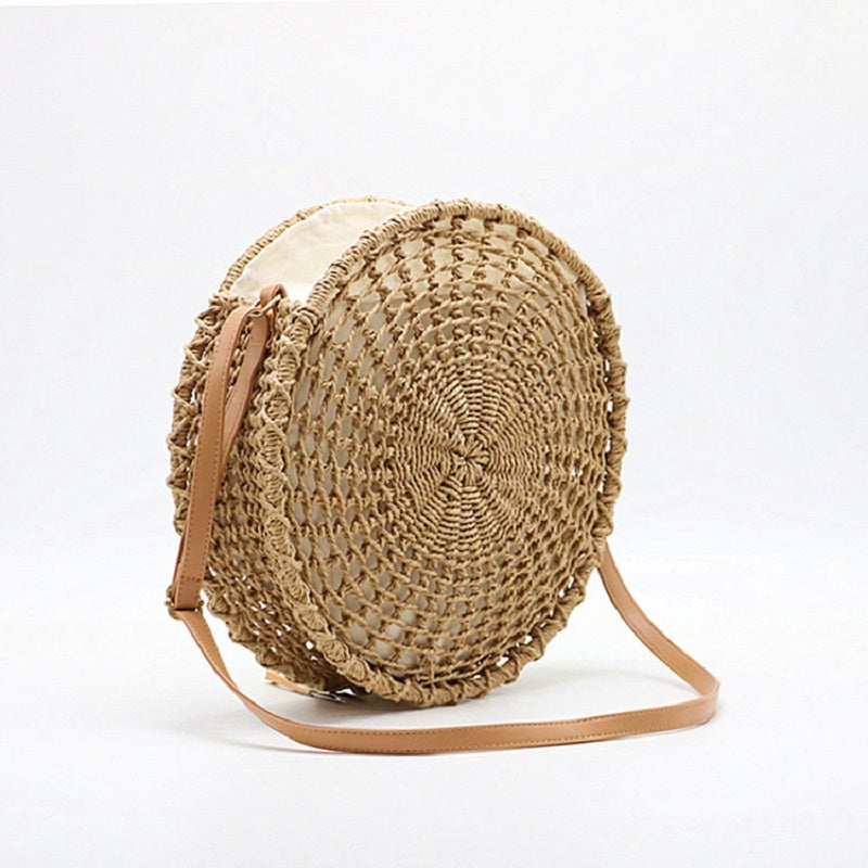 Round Handmade Straw Beach Cross Body Bag Mssza