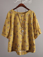 Round Neck Batwing Sleeve Cotton Blouse Mssza
