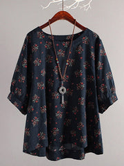 Round Neck Batwing Sleeve Cotton Blouse Mssza