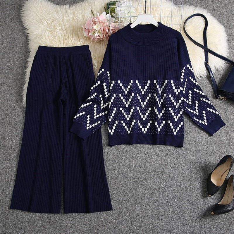 Round Neck Loose Sweater And Wide-leg Pants Mssza