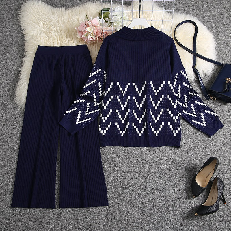 Round Neck Loose Sweater And Wide-leg Pants Mssza