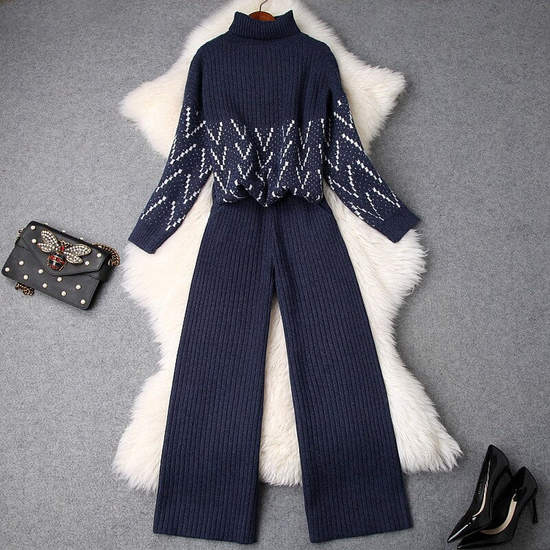 Round Neck Loose Sweater And Wide-leg Pants Mssza