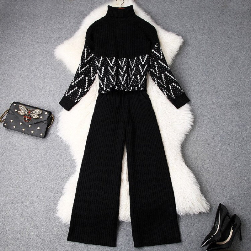 Round Neck Loose Sweater And Wide-leg Pants Mssza