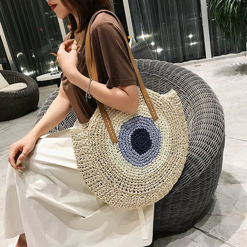 Bohemian Straw Woven Handmade Beach Travel Holiday Tote Round Bags Mssza