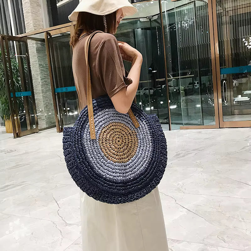 Bohemian Straw Woven Handmade Beach Travel Holiday Tote Round Bags Mssza