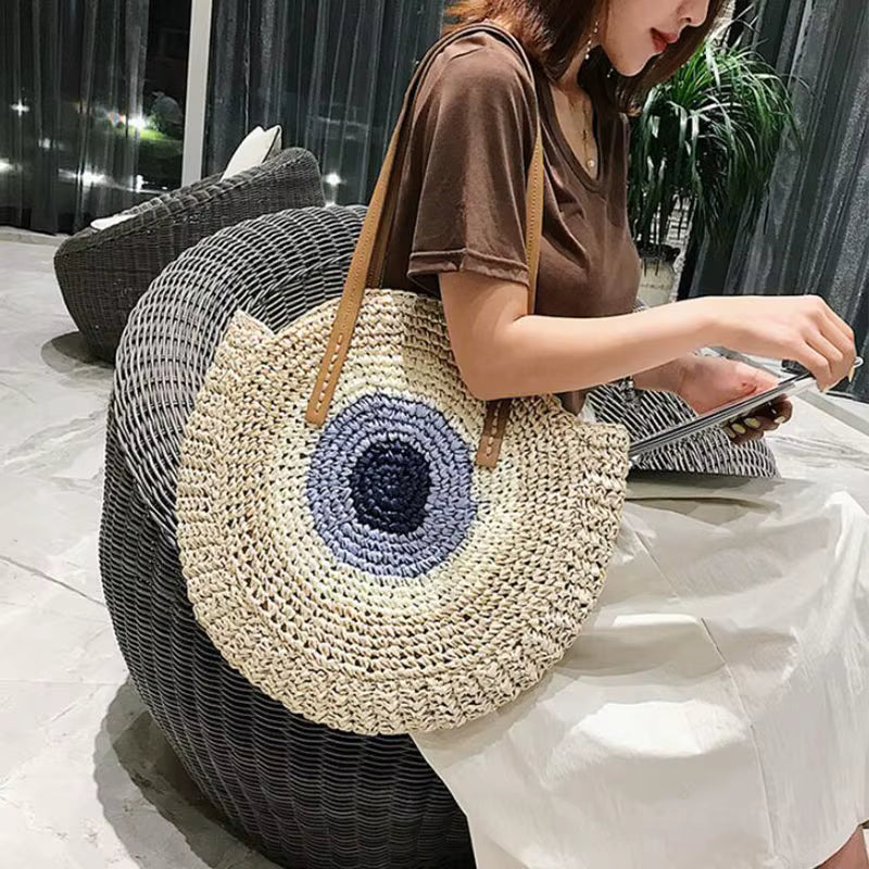 Bohemian Straw Woven Handmade Beach Travel Holiday Tote Round Bags Mssza