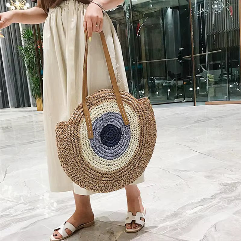 Bohemian Straw Woven Handmade Beach Travel Holiday Tote Round Bags Mssza