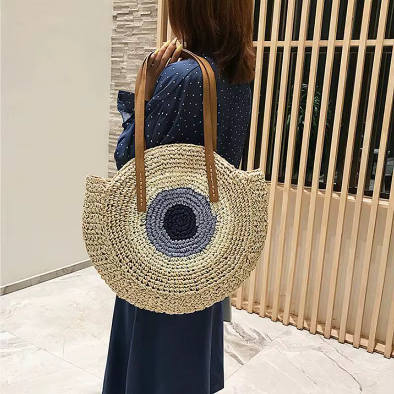 Bohemian Straw Woven Handmade Beach Travel Holiday Tote Round Bags Mssza
