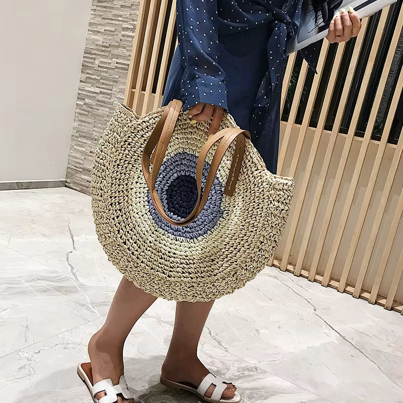 Bohemian Straw Woven Handmade Beach Travel Holiday Tote Round Bags Mssza