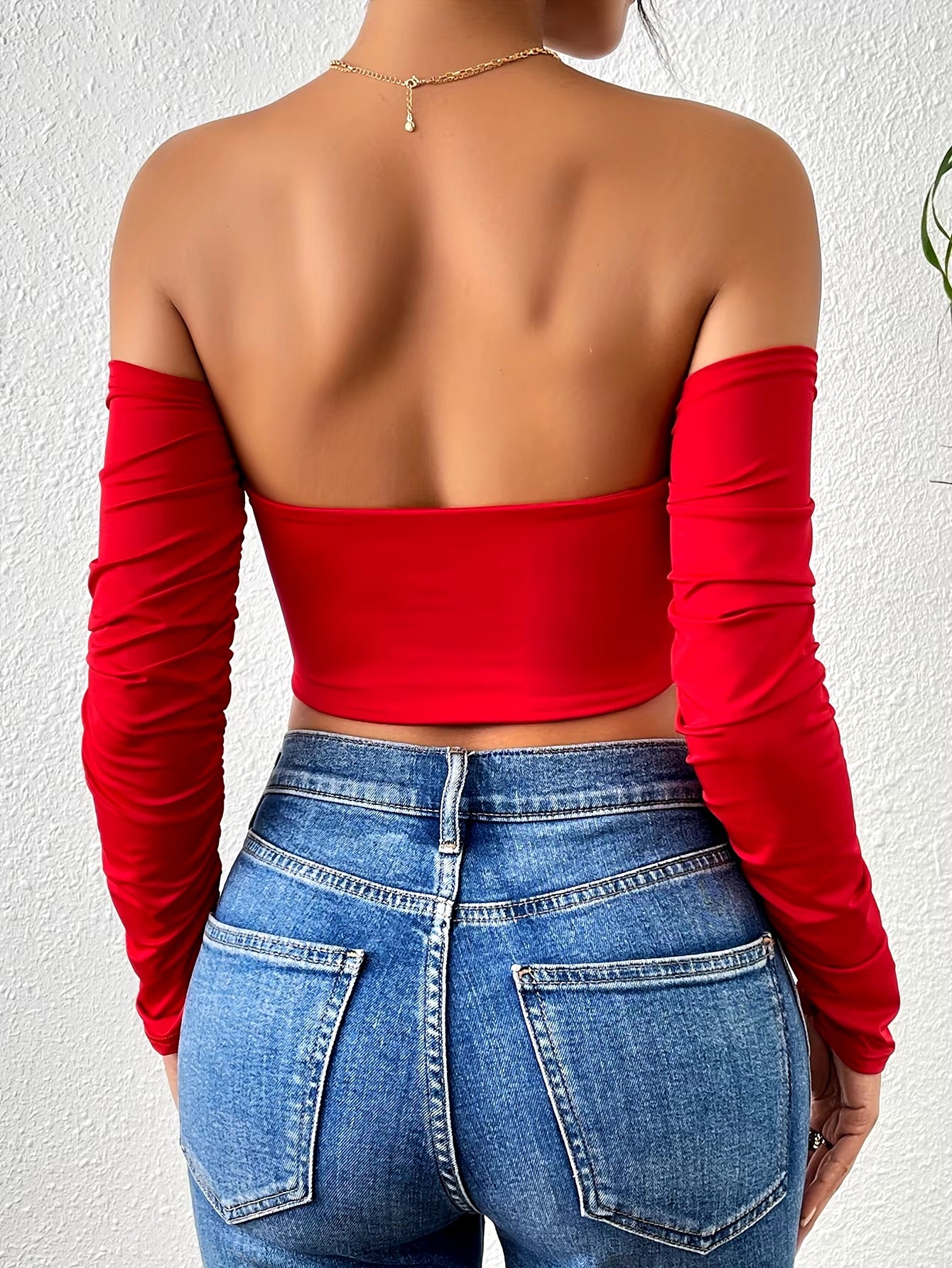 Ruched Off Shoulder Long Sleeve Drawstring Front Clubwear Night Crop Top Mssza