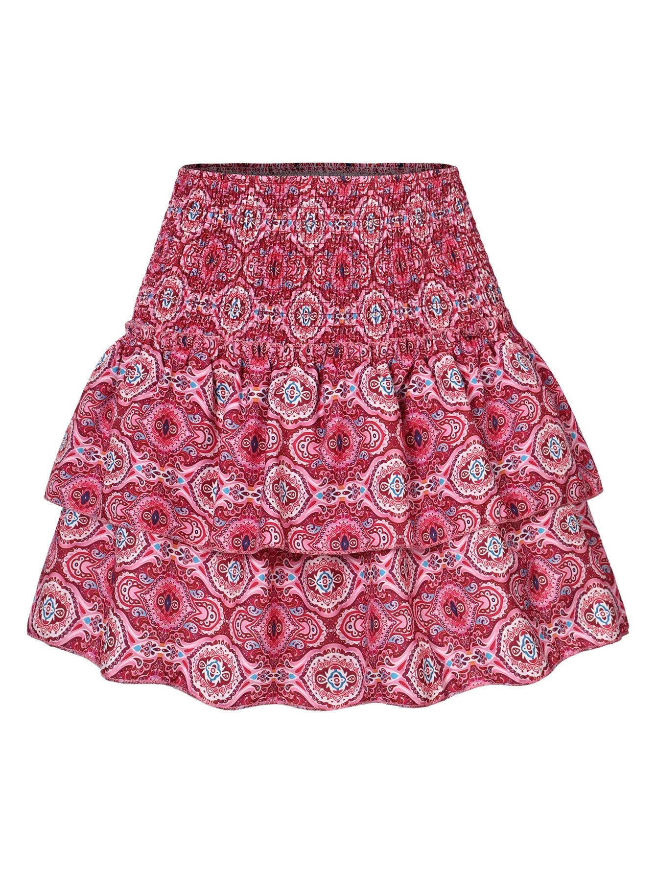 Ruffle Edge Printed Floral Pleated Boho Vintage And Beautiful Mini Skirt Mssza