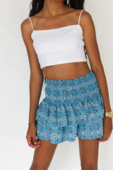 Ruffle Edge Printed Floral Pleated Boho Vintage And Beautiful Mini Skirt Mssza