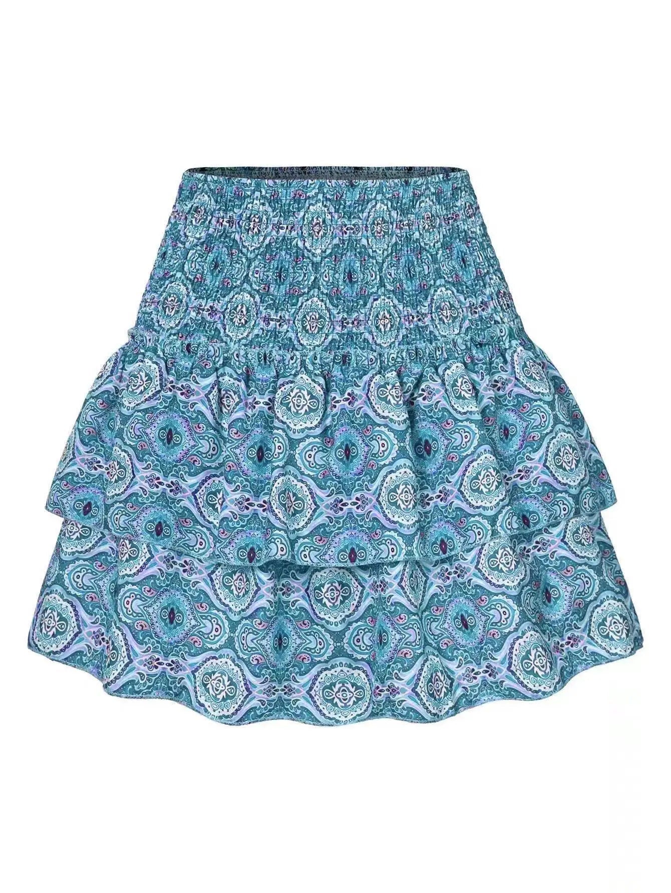 Ruffle Edge Printed Floral Pleated Boho Vintage And Beautiful Mini Skirt Mssza