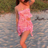Ruffle Printed Sleeveless Strap Top Short Skirt Two-Piece Set Mssza